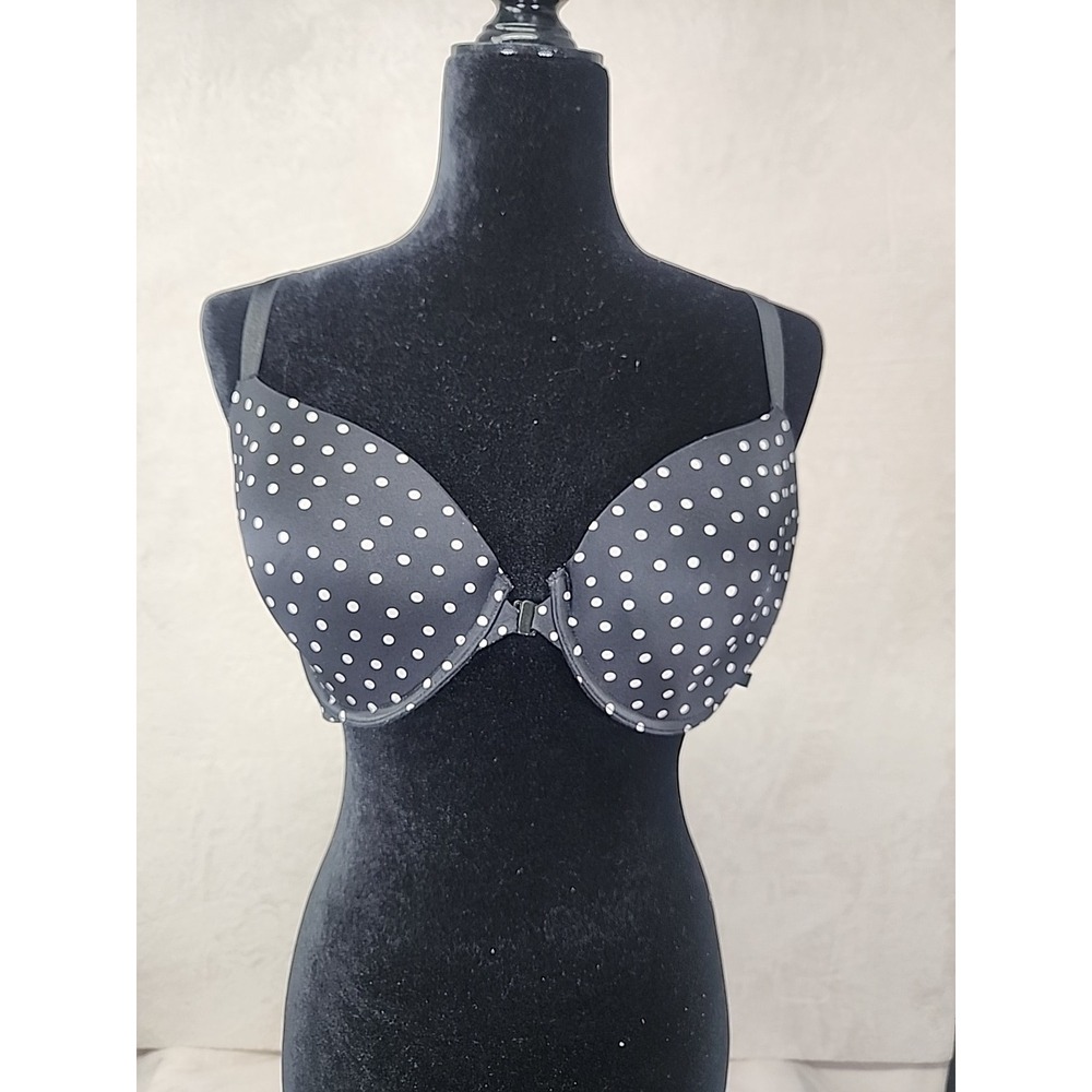 Victoria's Secret Racerback Black W/Poka Dot Lightly Lined Bra Front Closure 38C